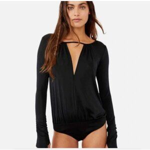 Intimately Free People Kaya Keyhole Black Bodysuit Long Sleeve Size XS NWT